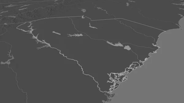 サウスカロライナ州 米国の州 でズームアウト 嘘の見方だ 地表水と二階の標高マップ 3Dレンダリング — ストック写真