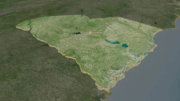 Zoom Carolina Del Sur Estado Estados Unidos Extruido Perspectiva Oblicua — Foto de Stock