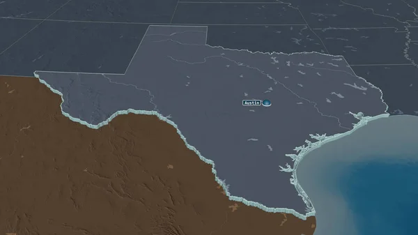 Zoom Texas Estado Dos Estados Unidos Extrudido Perspectiva Óbvia Mapa — Fotografia de Stock