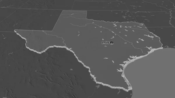 Zooma Texas Delstaten Usa Extruderade Svagt Perspektiv Höjdkarta Över Tvånivå — Stockfoto