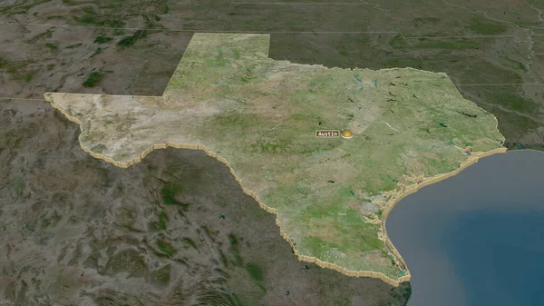 Zoom Sul Texas Stato Degli Stati Uniti Estruso Prospettiva Obliqua — Foto Stock