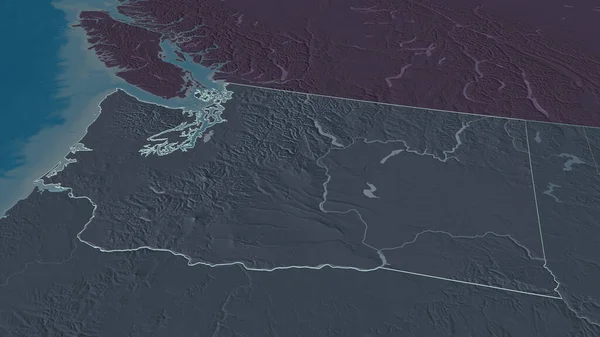 Acérquese Washington Estado Estados Unidos Esbozado Perspectiva Oblicua Mapa Coloreado — Foto de Stock