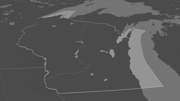 Zoom Sul Wisconsin Stato Degli Stati Uniti Delineato Prospettiva Obliqua — Foto Stock