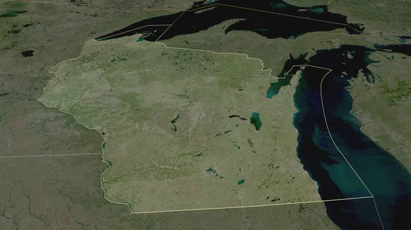 Zoom Sur Wisconsin État Des États Unis Décrit Perspective Oblique — Photo