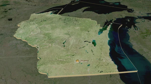Powiększ Wisconsin Stan Stany Zjednoczone Wytłaczany Perspektywa Ukośna Zdjęcia Satelitarne — Zdjęcie stockowe