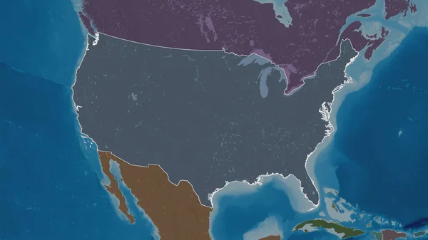 Forma Delineada Del Área Estados Unidos Mapa Coloreado Tocado División —  Fotos de Stock