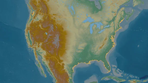 Forma Delineada Del Área Estados Unidos Mapa Topográfico Relieve Con — Foto de Stock