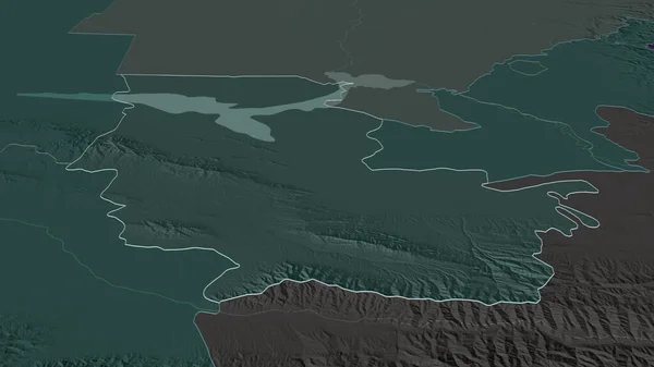 Acérquese Región Uzbekistán Esbozada Perspectiva Oblicua Mapa Coloreado Tocado División — Foto de Stock