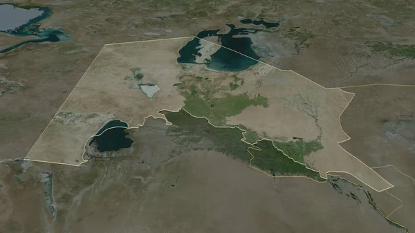 Ampliar Karakalpakstan Región Autónoma Uzbekistán Delineado Perspectiva Oblicua Imágenes Satélite — Foto de Stock