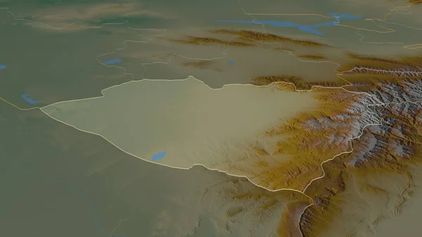 カスカダーリヤ ウズベキスタン のズームアウト 嘘の見方だ 地表水と地形救援マップ 3Dレンダリング — ストック写真