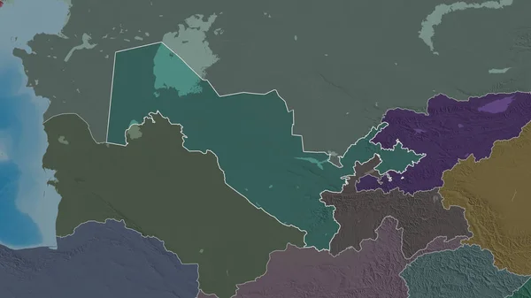 Σχηματισμένο Σχήμα Της Περιοχής Του Ουζμπεκιστάν Έγχρωμος Και Χτυπημένος Χάρτης — Φωτογραφία Αρχείου