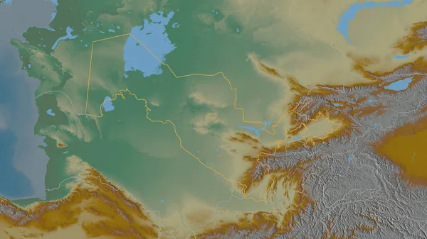 Özbekistan Bölgesinin Ana Hatları Yüzey Suları Olan Topografik Yardım Haritası — Stok fotoğraf