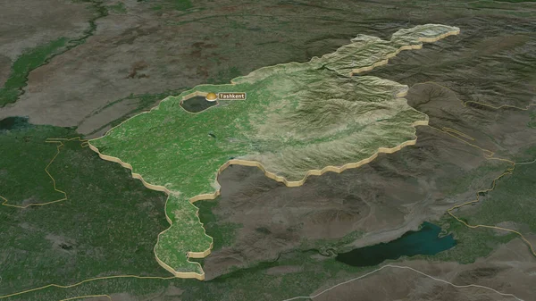 Zoom Sur Tachkent Région Ouzbékistan Extrudé Perspective Oblique Imagerie Satellite — Photo