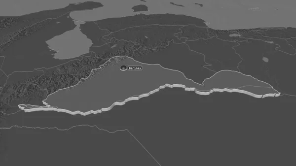 Přiblížit Barinas Stát Venezuela Vytlačil Úhlová Perspektiva Bilevel Elevační Mapa — Stock fotografie