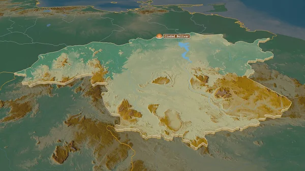 Zoom Bolívar Estado Venezuela Extruido Perspectiva Oblicua Mapa Topográfico Relieve — Foto de Stock