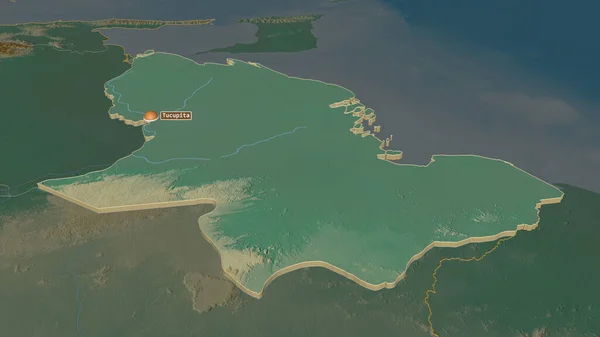 Zoom Delta Amacuro Estado Venezuela Extrudido Perspectiva Óbvia Mapa Topográfico — Fotografia de Stock