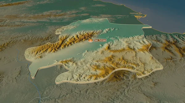 Zoom Yaracuy Stato Del Venezuela Estruso Prospettiva Obliqua Mappa Topografica — Foto Stock