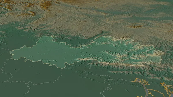 Bac Giang ベトナム省 にズームアウト概要 嘘の見方だ 地表水と地形救援マップ 3Dレンダリング — ストック写真