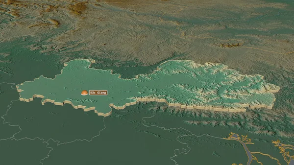 Bac Giang ベトナムの省 でズームを押出しました 嘘の見方だ 地表水と地形救援マップ 3Dレンダリング — ストック写真