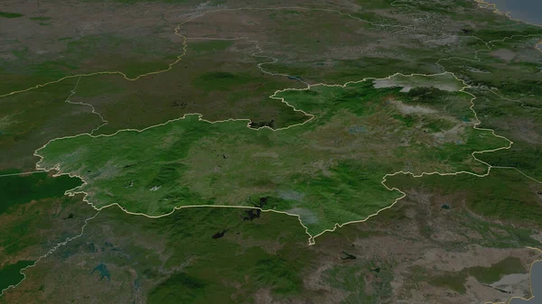 Zoom Ind Lam Ong Provinsen Vietnam Skitseret Skævt Perspektiv Satellitbilleder - Stock-foto