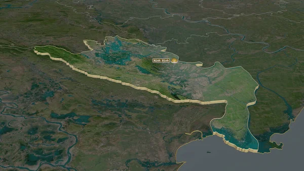 Zoom Auf Ninh Binh Provinz Vietnam Schräge Perspektive Satellitenbilder Rendering — Stockfoto
