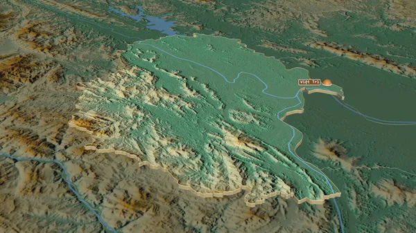放大对Phu Tho 越南省 的挤压 斜的角度 带有地表水的地形图 3D渲染 — 图库照片
