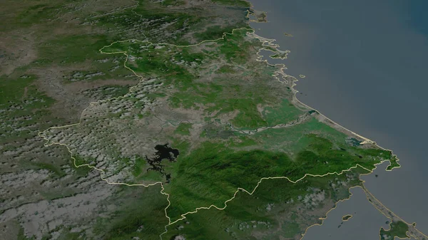 Zoom Phu Yen Province Vietnam Outlined Oblique Perspective Satellite Imagery — Stock Photo, Image