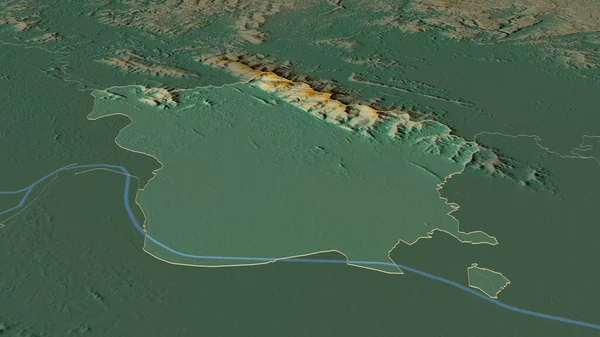 放大文赫普克 越南省 斜的角度 带有地表水的地形图 3D渲染 — 图库照片