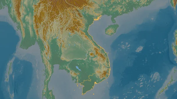 Vietnam Bölgesinin Ana Hatlarıyla Çizilmiş Hali Yüzey Suları Olan Topografik — Stok fotoğraf