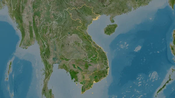 Vietnam Bölgesinin Ana Hatlarıyla Çizilmiş Hali Uydu Görüntüleri Görüntüleme — Stok fotoğraf