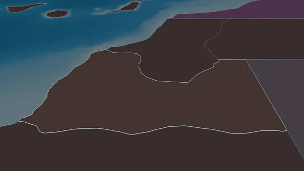 Ampliar Boujdour Provincia Del Sáhara Occidental Esbozado Perspectiva Oblicua Mapa — Foto de Stock