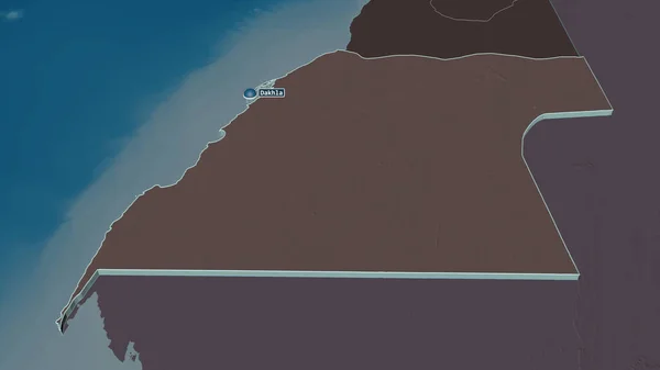 Zoom Oued Dahab Província Saara Ocidental Extrudido Perspectiva Óbvia Mapa — Fotografia de Stock