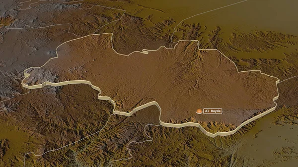 Zoom Auf Bayda Gouvernement Des Jemen Schräge Perspektive Topographische Reliefkarte — Stockfoto