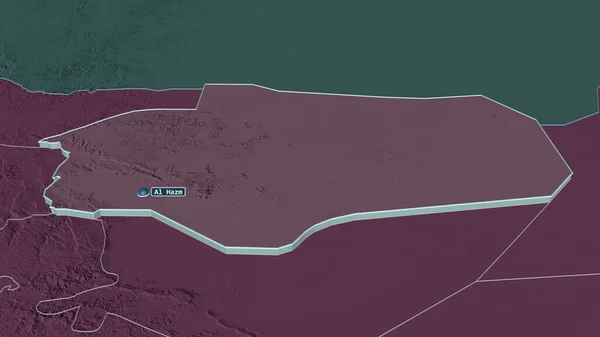 Zoom Jawf Governatorato Dello Yemen Estruso Prospettiva Obliqua Mappa Colorata — Foto Stock