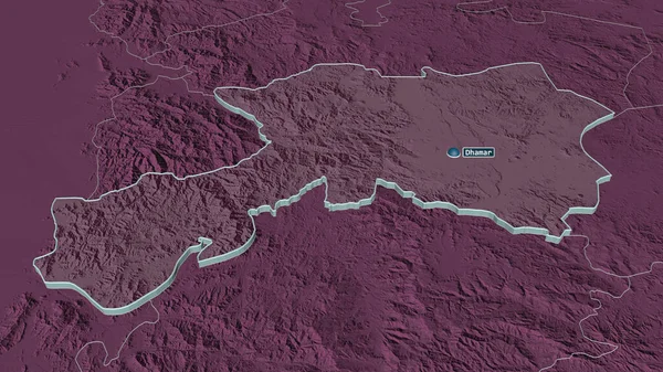 Ampliar Dhamar Provincia Yemen Extruido Perspectiva Oblicua Mapa Coloreado Tocado — Foto de Stock