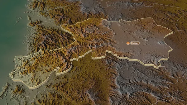 Ampliar Dhamar Provincia Yemen Extruido Perspectiva Oblicua Mapa Topográfico Relieve — Foto de Stock