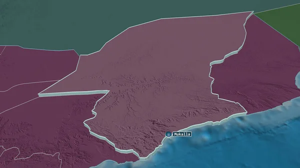 Zoom Hadramawt Governatorato Dello Yemen Estruso Prospettiva Obliqua Mappa Colorata — Foto Stock
