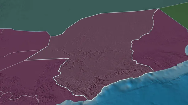 Zoom Hadramawt Governadoria Iêmen Delineado Perspectiva Óbvia Mapa Colorido Esburacado — Fotografia de Stock