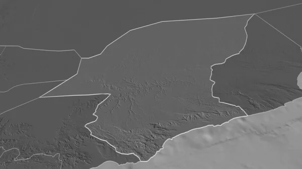 Zoom Hadramawt Governatorato Dello Yemen Delineato Prospettiva Obliqua Mappa Elevazione — Foto Stock