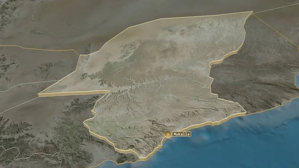 Přiblížit Hadramawt Guvernér Jemenu Protlačen Úhlová Perspektiva Satelitní Snímky Vykreslování — Stock fotografie