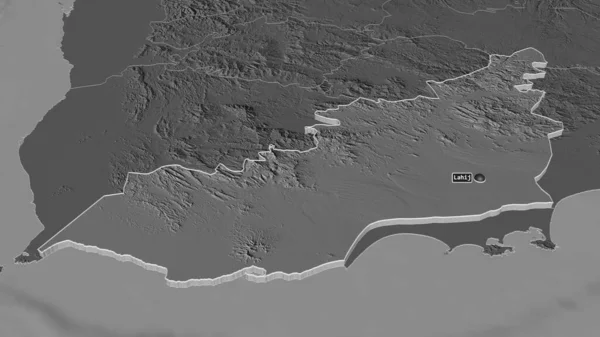 Zoom Lahij Governatorato Dello Yemen Estruso Prospettiva Obliqua Mappa Elevazione — Foto Stock