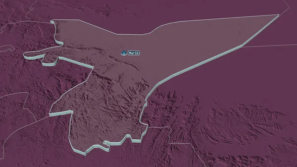 Zoom Rib Governatorato Dello Yemen Estruso Prospettiva Obliqua Mappa Colorata — Foto Stock