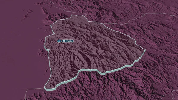 Raymah イエメンの州知事 にズームアウトします 嘘の見方だ 水面と行政区画の色と衝突した地図 3Dレンダリング — ストック写真