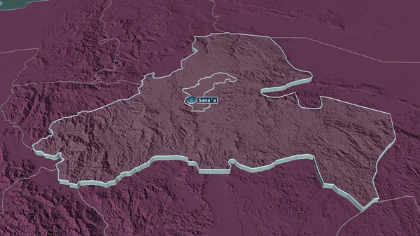 Zoom Sana Città Dello Yemen Estruso Prospettiva Obliqua Mappa Colorata — Foto Stock