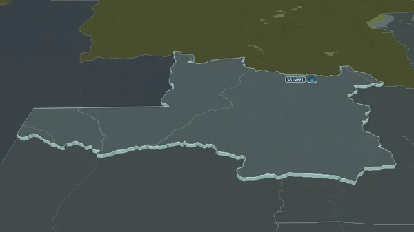 Zoom Auf Den Nordwesten Provinz Sambia Schräge Perspektive Farbige Landkarte — Stockfoto