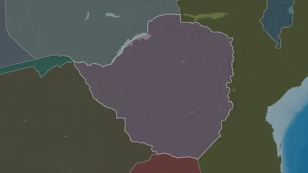 Очерченная Форма Зимбабве Цветная Карта Административного Деления Поверхностными Водами Рендеринг — стоковое фото