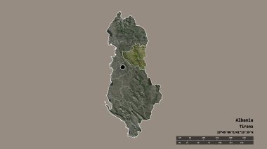 Başkenti, ana bölgesel bölünmesi ve bölünmüş Diber bölgesiyle Arnavutluk 'un dejenere durumdaki hali. Etiketler. Uydu görüntüleri. 3B görüntüleme