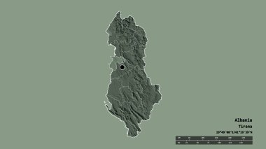 Arnavutluk 'un başkenti, ana bölgesel bölünmesi ve bölünmüş Durres alanıyla dejenere bir şekli var. Etiketler. Renkli yükseklik haritası. 3B görüntüleme
