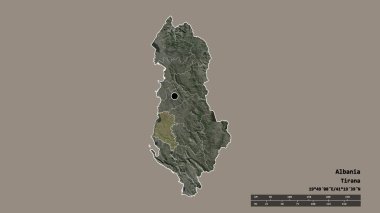 Arnavutluk 'un sermayesi, ana bölgesel bölünmesi ve ayrılan Fier bölgesiyle dejenere bir şekli var. Etiketler. Uydu görüntüleri. 3B görüntüleme