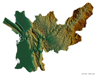 Arnavutluk 'un Lezhe ilçesinin başkenti beyaz arka planda izole edilmiştir. Topografik yardım haritası. 3B görüntüleme
